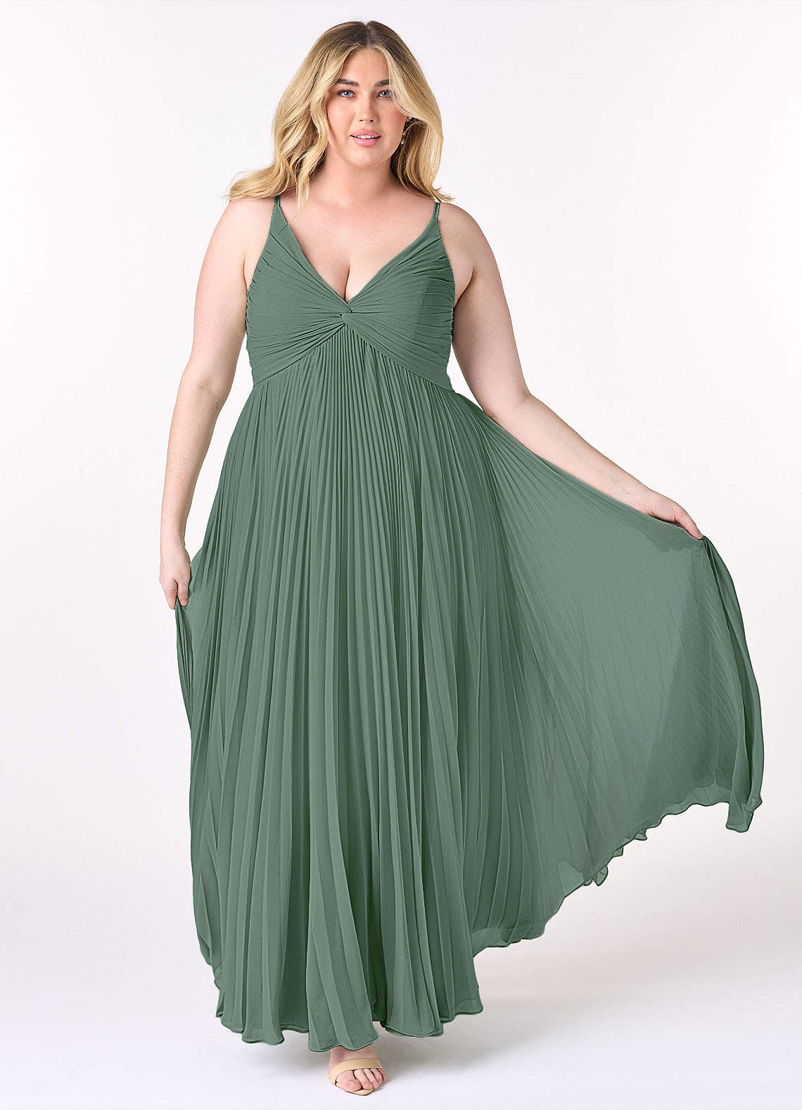 Azazie Raychelle Bridesmaid Dresses Eucalyptus A-Line V-Neck Chiffon Dress image1