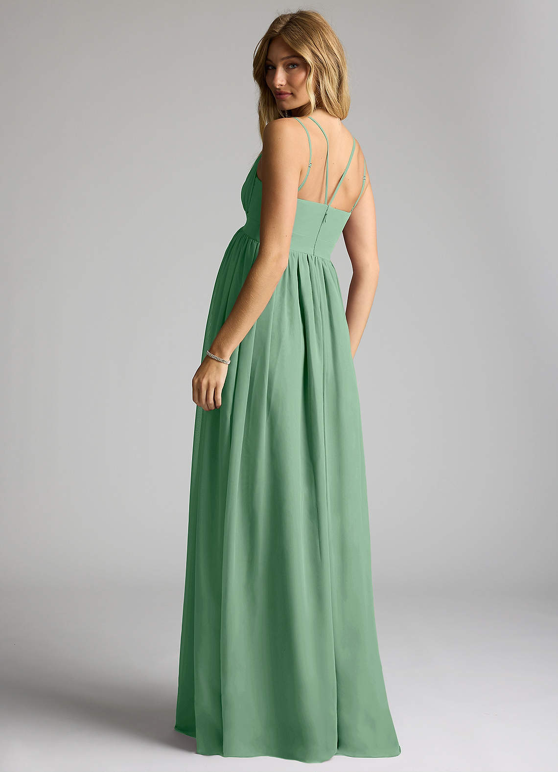 Azazie Emree At-home Try On Dresses A-Line Chiffon Floor-Length Dress image4