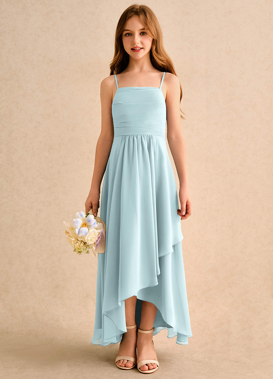 Azazie Twilight Dance Girls Formal Blumenmädchenkleider A-Linie Plissee Chiffon Kleid Nebel image2