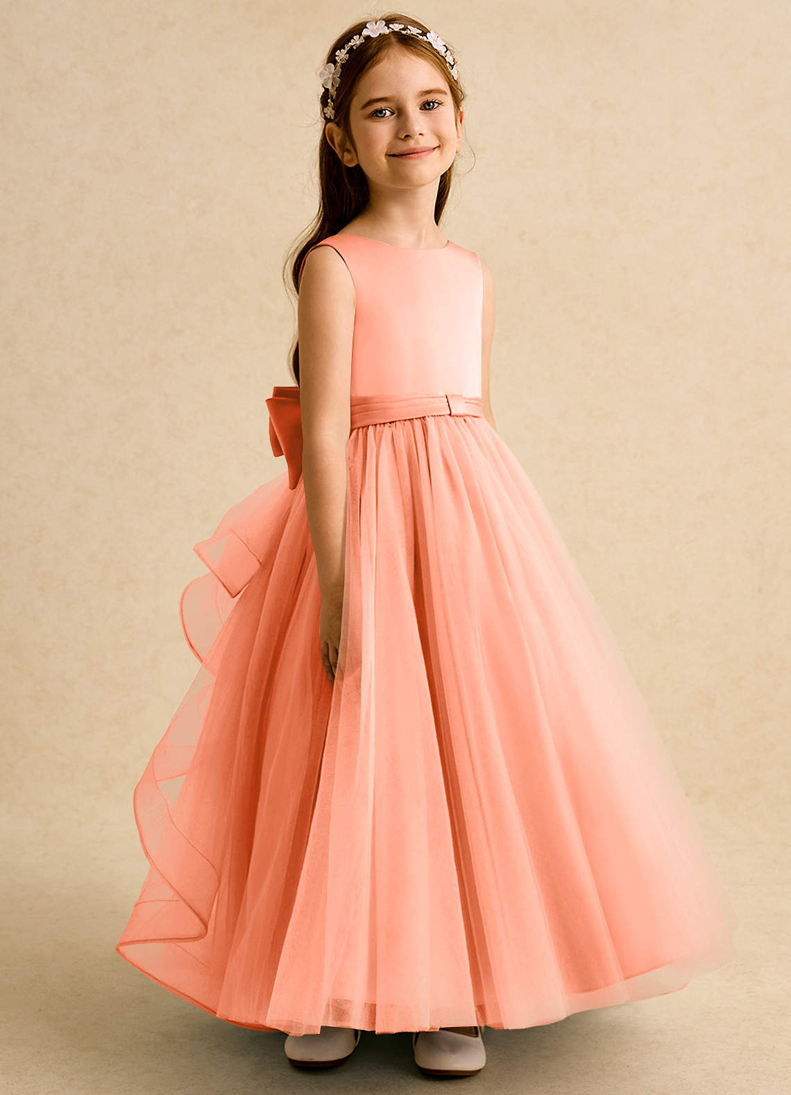 Azazie Lior Flower Girl Dresses Sunset Ball-Gown Pleated Tulle Dress image2