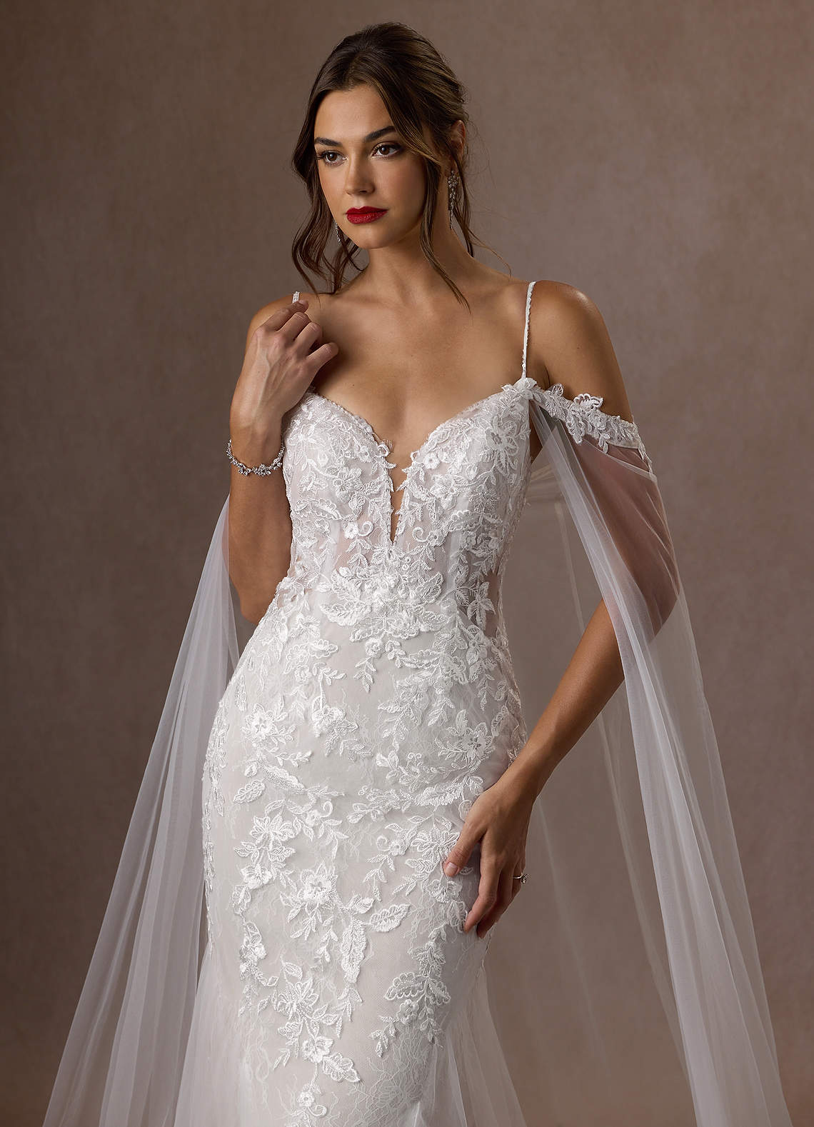 Azazie Leonie Wedding Dresses Diamond White Mermaid V-Neck Sequins Tulle Dress image9