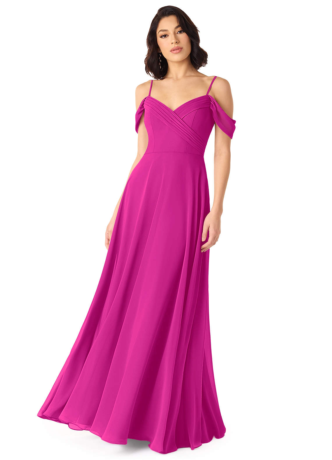 Azazie Tancie Bridesmaid Dresses Fuchsia A-Line Off the Shoulder Chiffon Convertible Dress image1