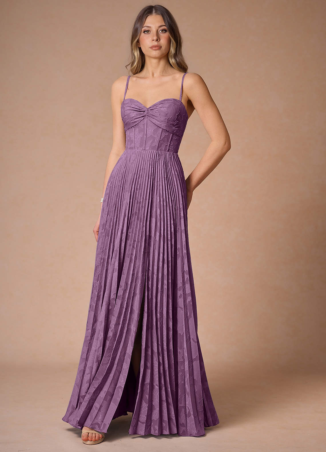 Akiko Wisteria Pleated Maxi Dress | Azazie