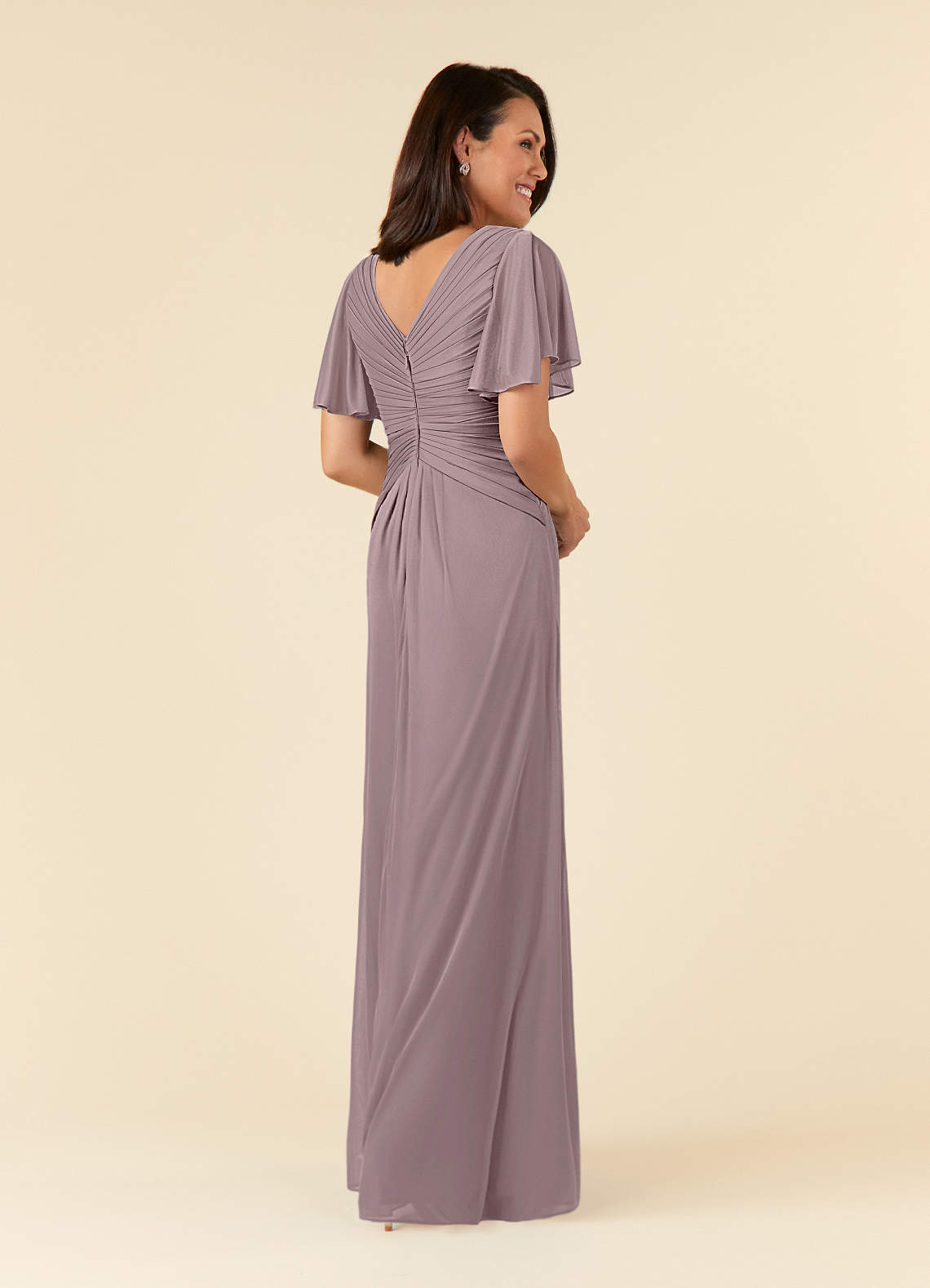 Azazie Emmeline Mother of the Bride Dresses Dusk A-Line V-Neck Pleated Mesh Dress image3
