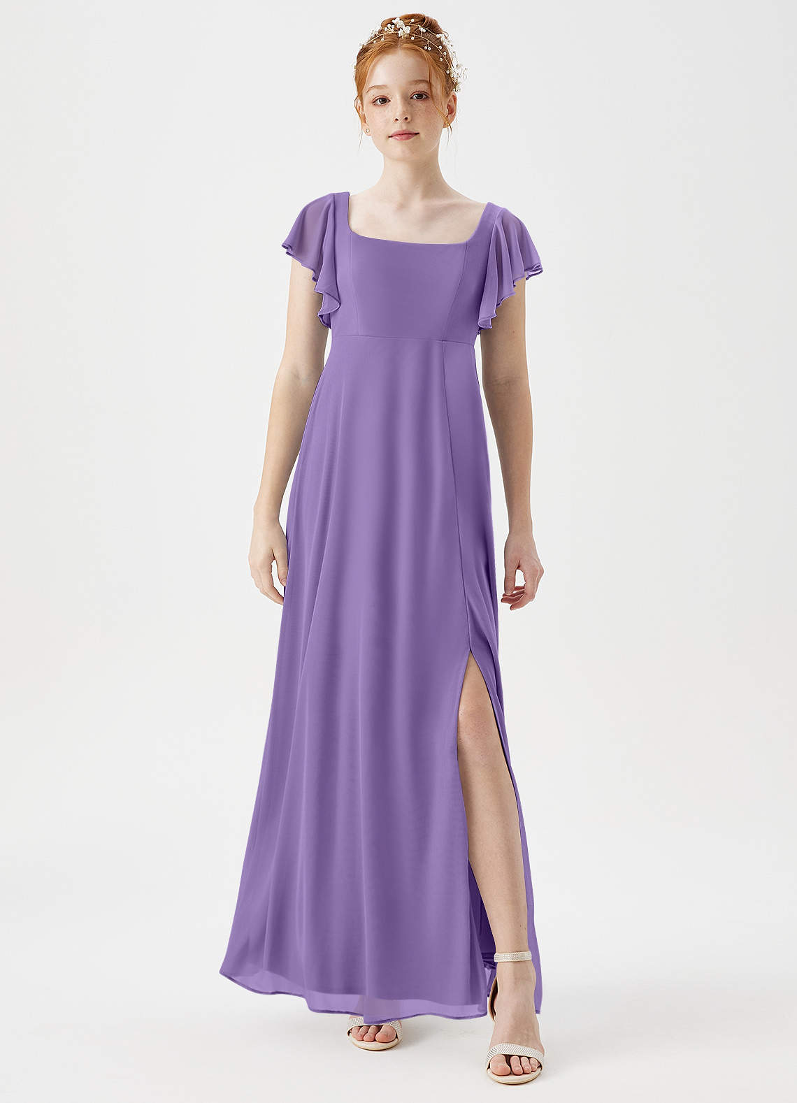 Azazie Bondi Junior A-Linie Seitliche Cut-Outs Gittergewebe Kleid Tahiti image1