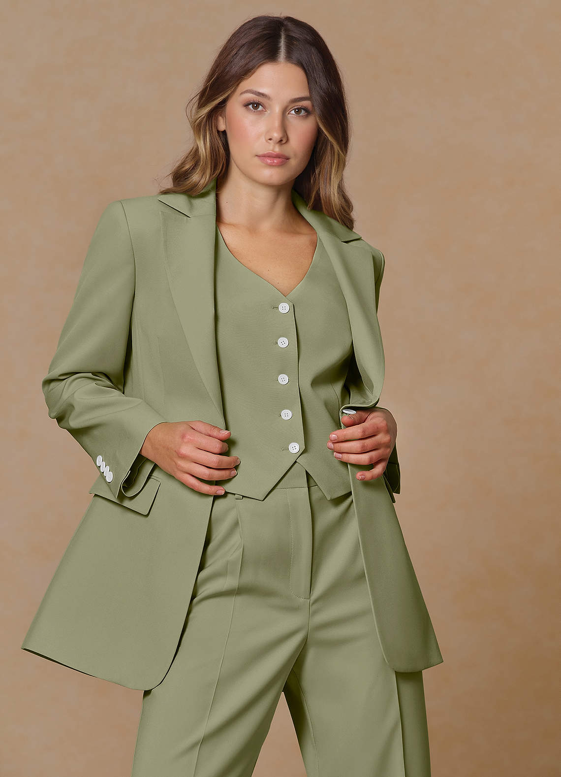 front Rowan Pistachio Refined Weave Performance blazer