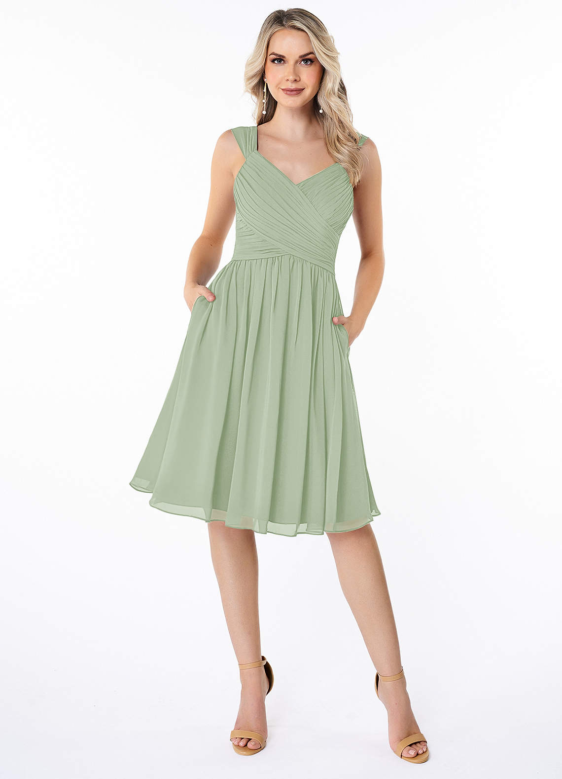 Azazie Angie Bridesmaid Dresses Dusty Sage A-Line Corset Chiffon Dress image1