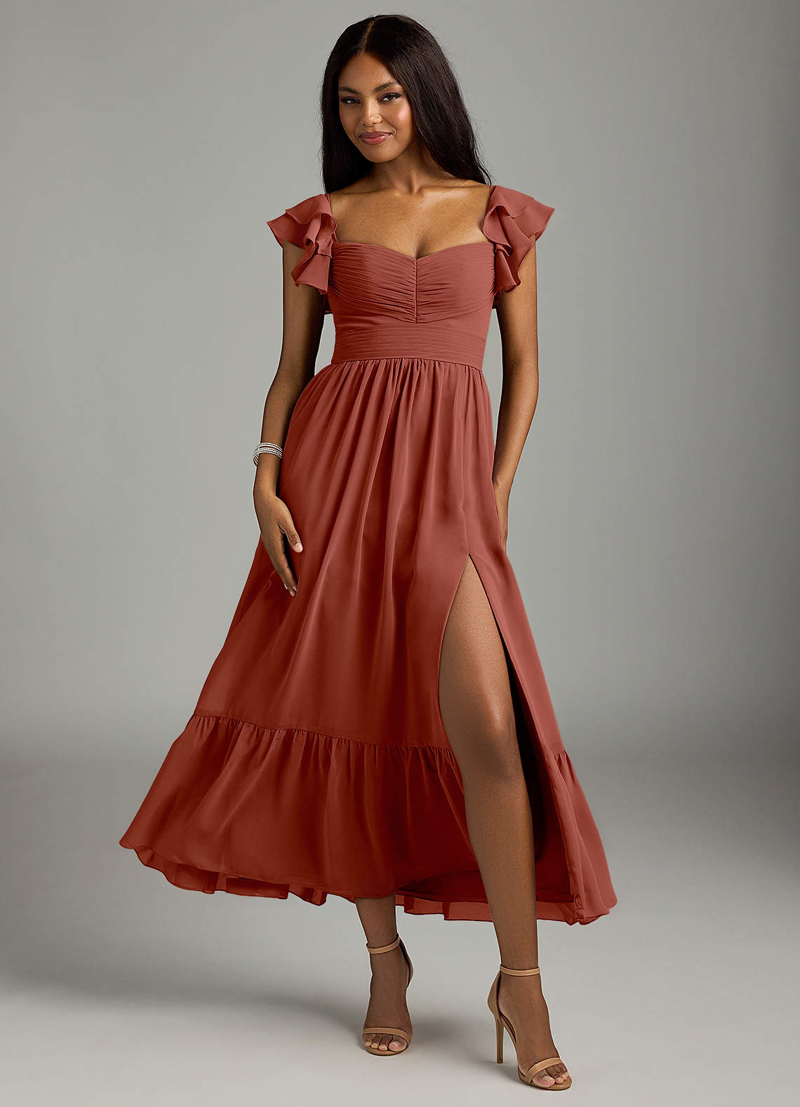 Azazie Anaya Bridesmaid Dresses Auburn A-Line Pleated Chiffon Dress image1