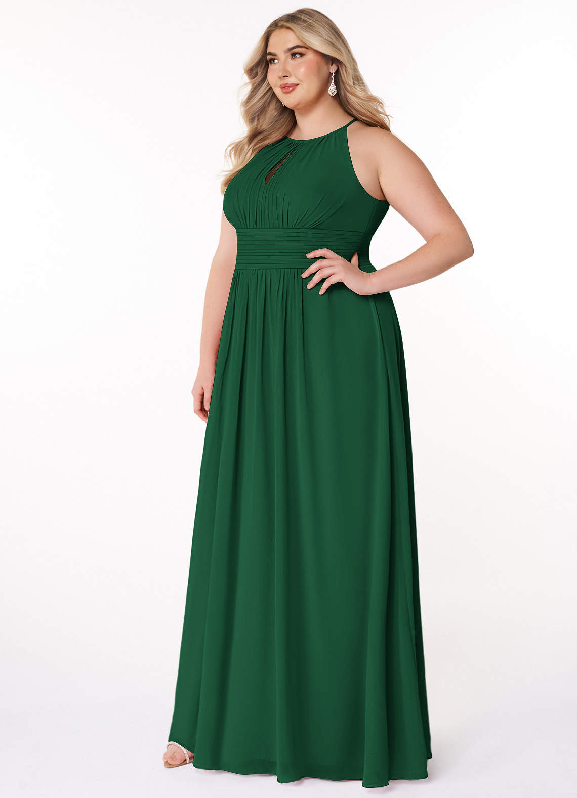 Azazie Bonnie Bridesmaid Dresses Dark Green A-Line Keyhole Ruched Chiffon Dress image7