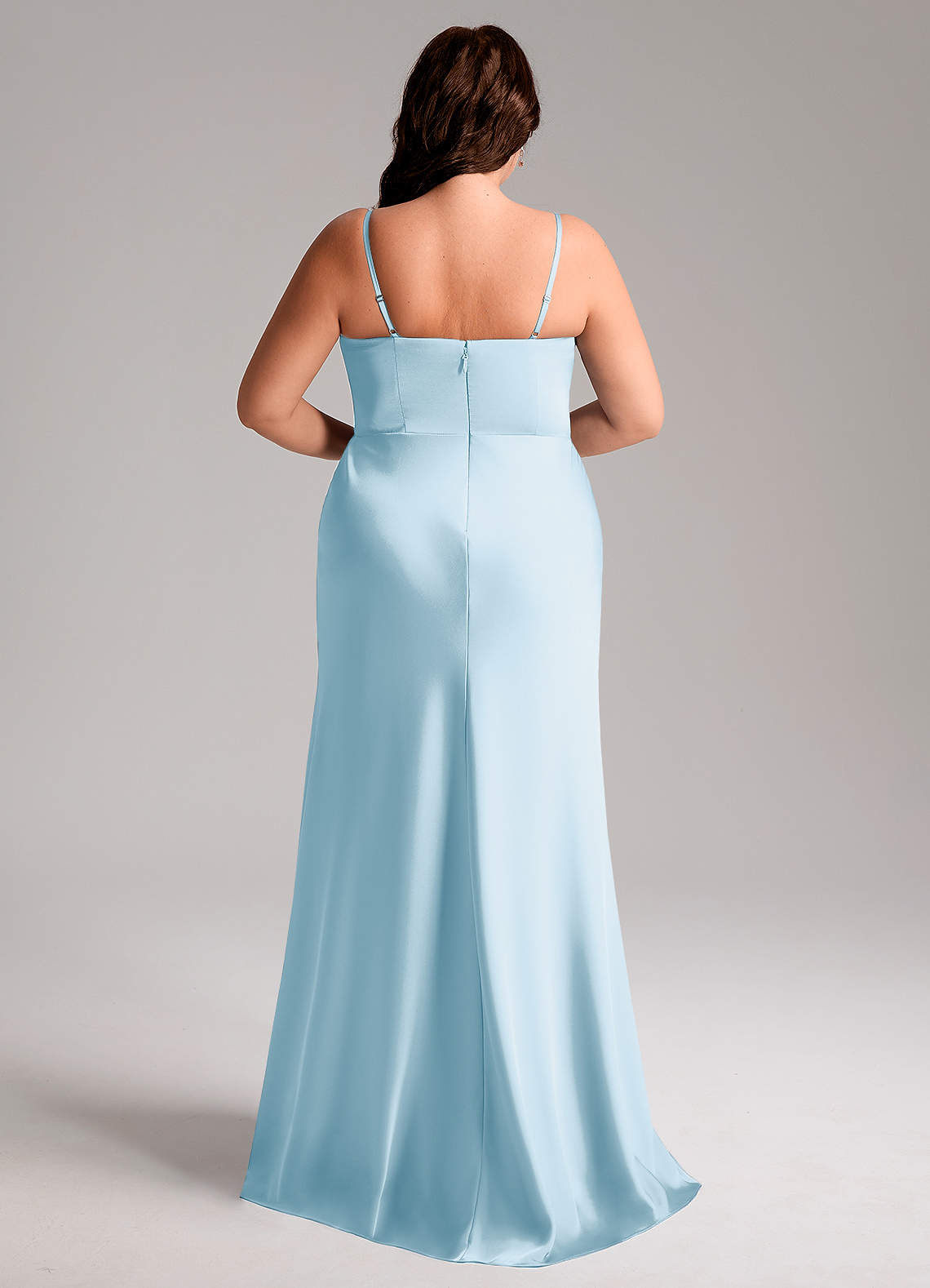 Azazie Lidia Bridesmaid Dresses Sky Blue Mermaid Side Slit Stretch Satin Dress image1