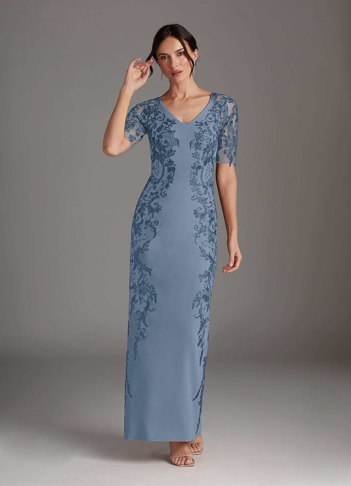 Azazie Farrah Mother of the Bride Dresses Dusty Blue Sheath Lace Stretch Crepe Dress image1
