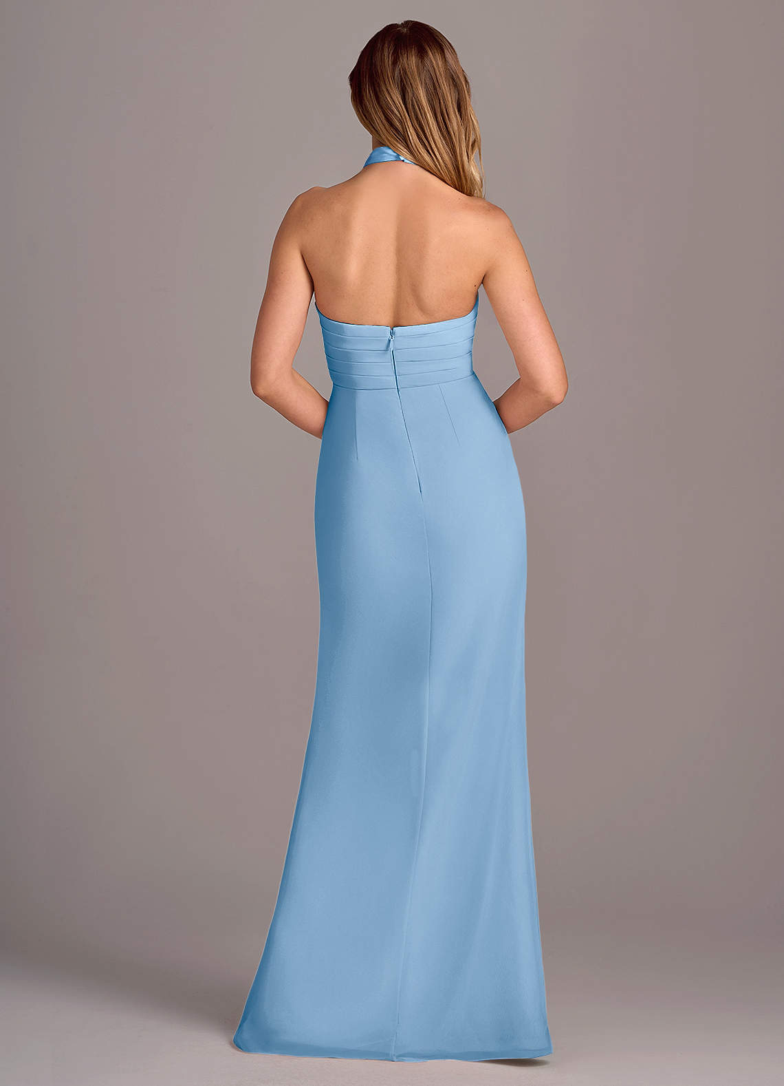 Azazie Jemma Jurken voor bruidsmeisjes Jurk van Chiffon met Kolom Geplooid Poederblauw image1