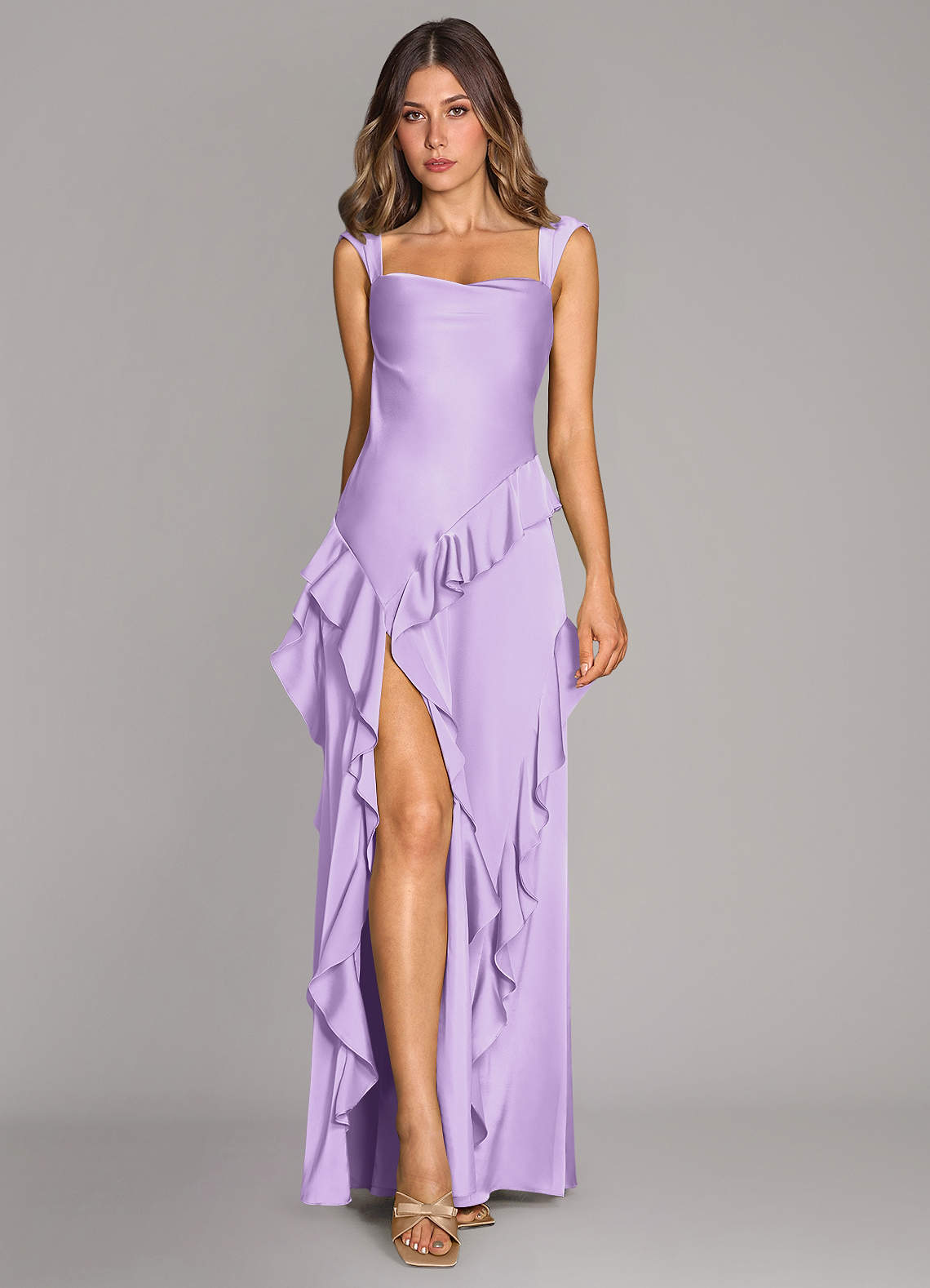 Azazie Sloane Brautjungfernkleider A-Linie Herzausschnitt Stretch-Satin Kleid Flieder image1