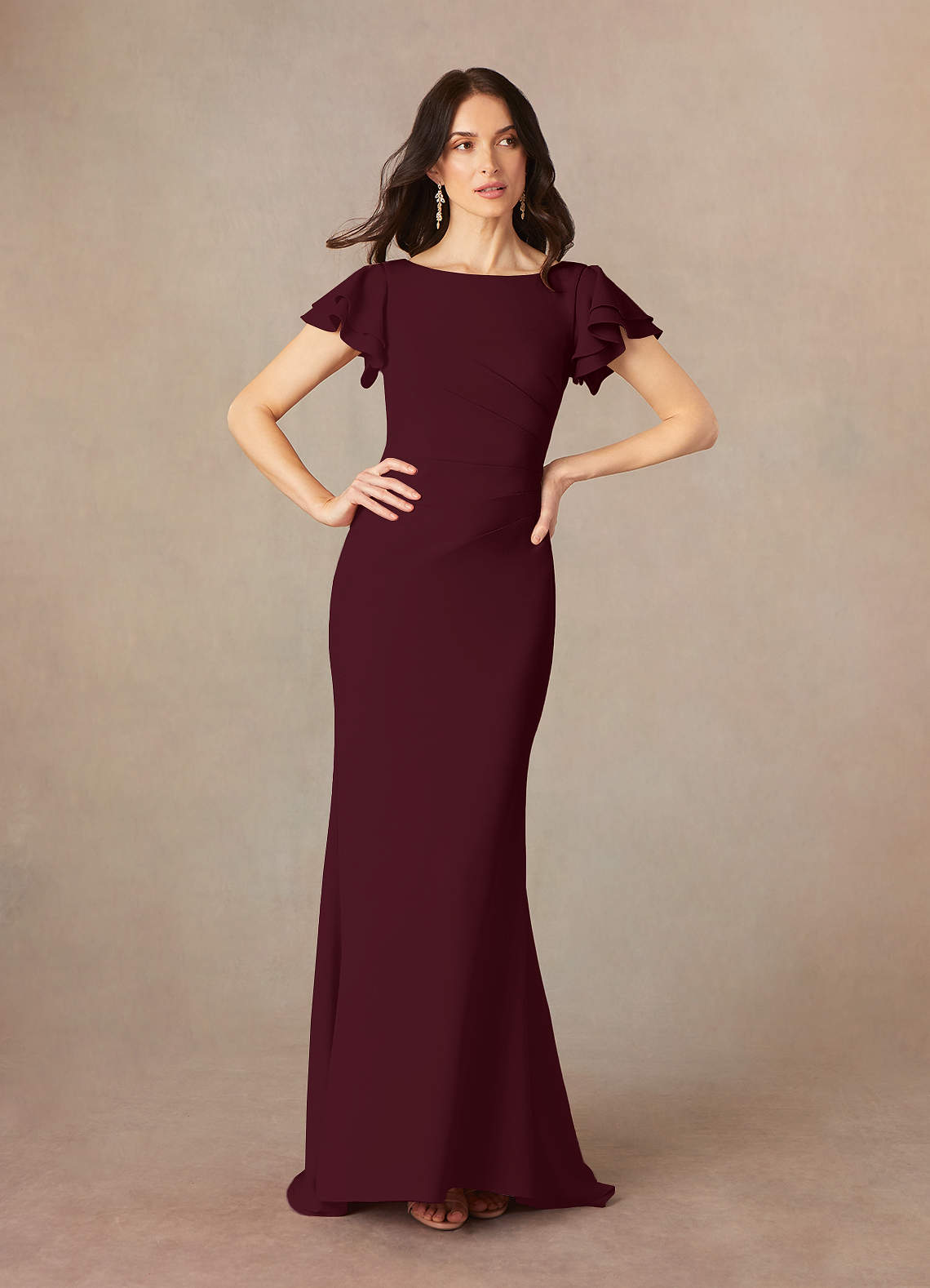 Azazie Peppermint Mother of the Bride Dresses Cabernet Mermaid Scoop Ruched Stretch Crepe Dress image1