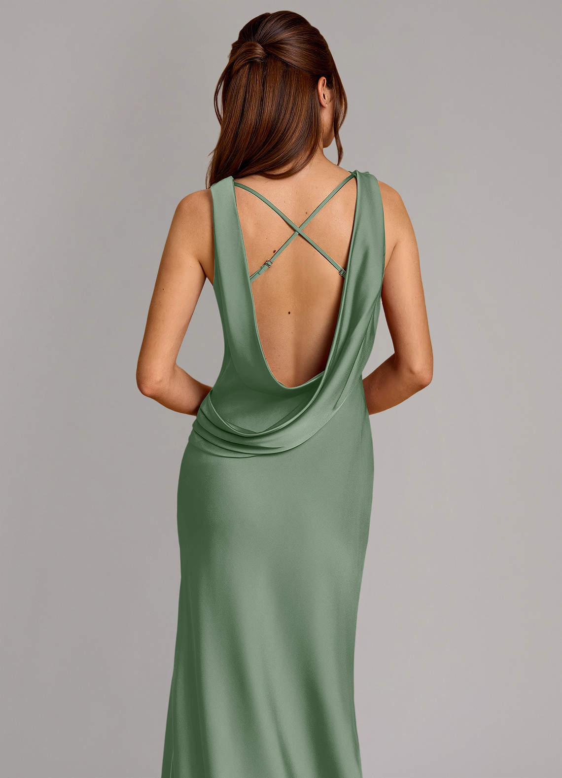 Azazie Cheryl Vestidos de damas de honor Vestido de Matcha de Satén Elástico de Corte Sirena image1
