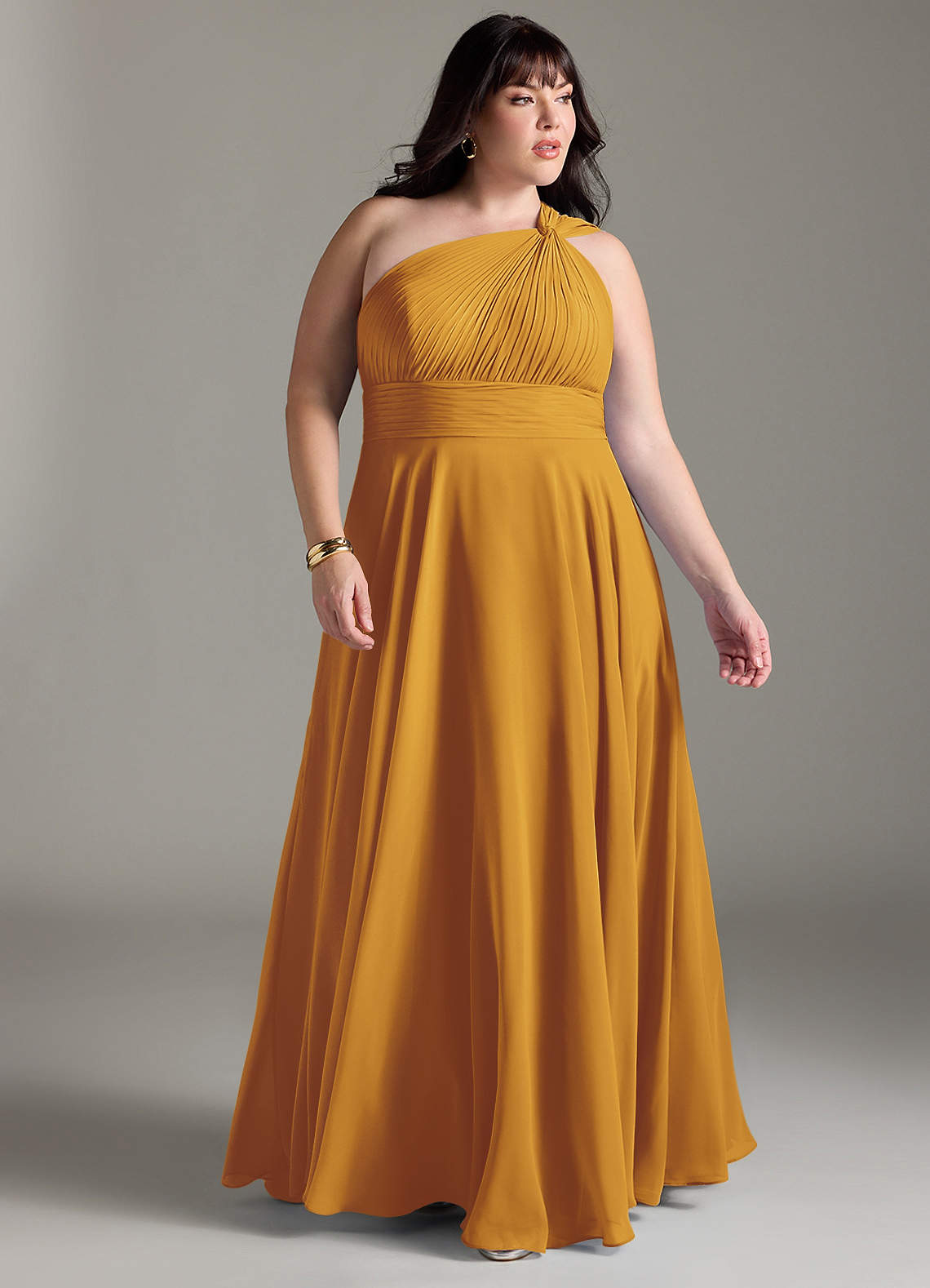 Azazie Charlize Bridesmaid Dresses Butterscotch A-Line One Shoulder Chiffon Dress image8