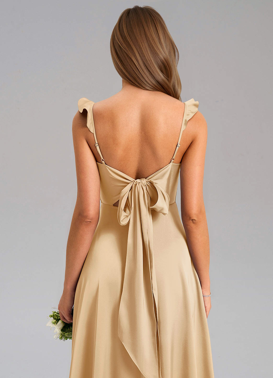 Azazie Everett Gold Stretch Satin Bridesmaid Dresses | Azazie