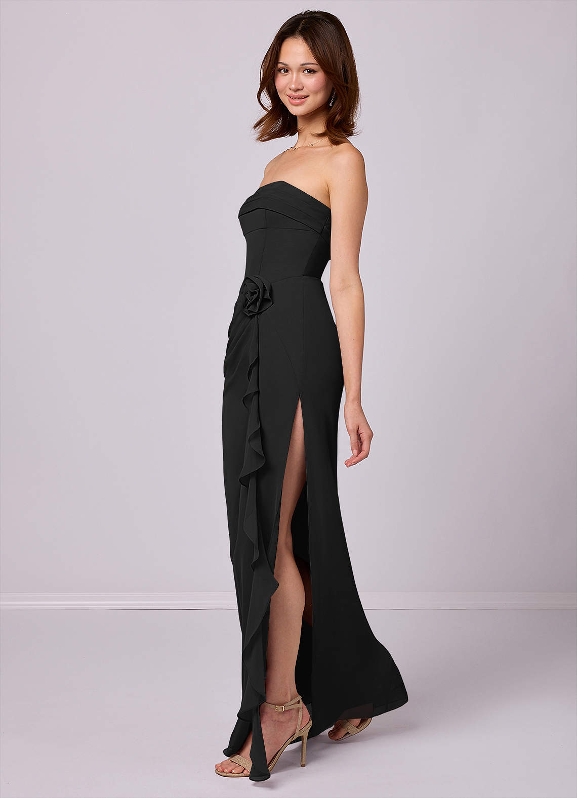 Barbie ♥ Azazie Bridesmaid Dresses Black Sheath Strapless Chiffon Convertible Dress image2