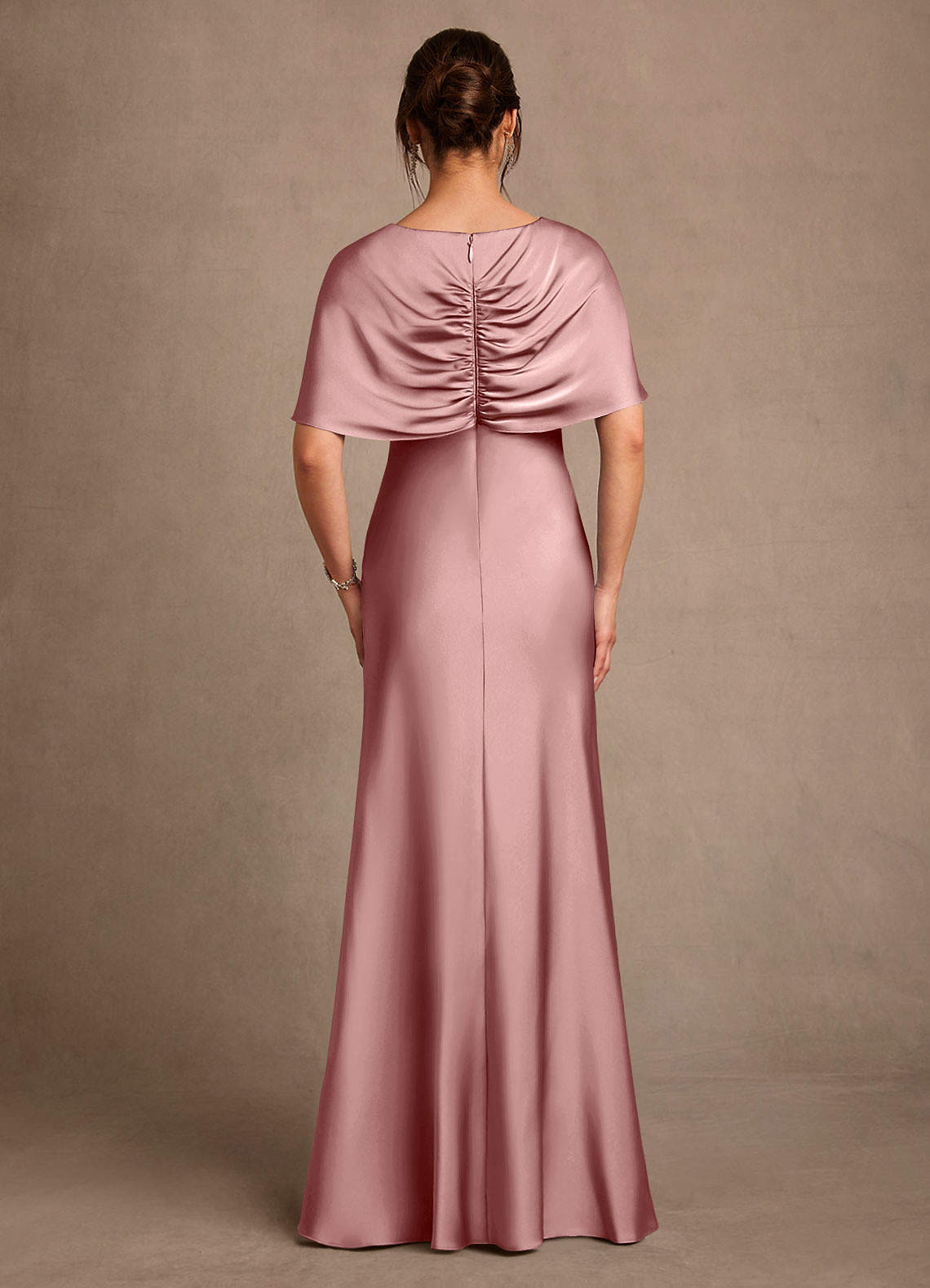Azazie Dosia Klänningar till brudens mor Klä Tubklänning i Stretch Satin Plisserad Dammig Ros image2