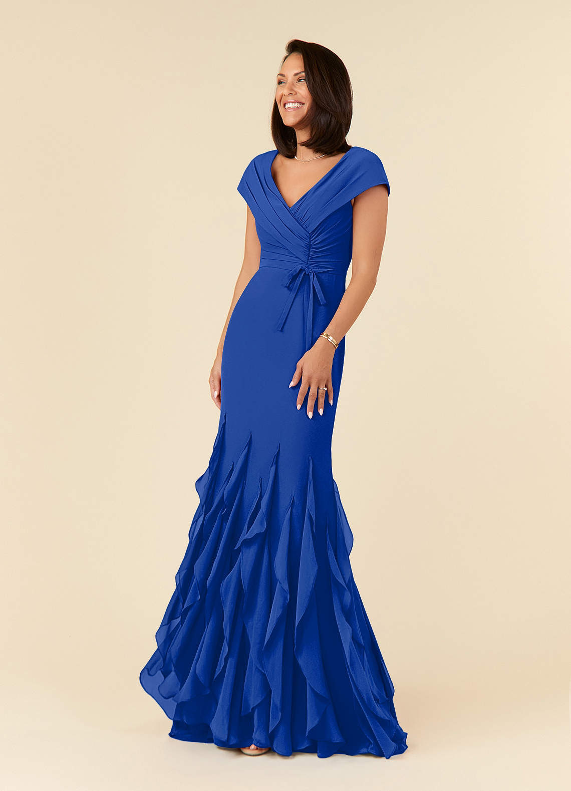 Azazie Bailora Mother of the Bride Dresses Royal Blue Mermaid Ruched Chiffon Dress image1
