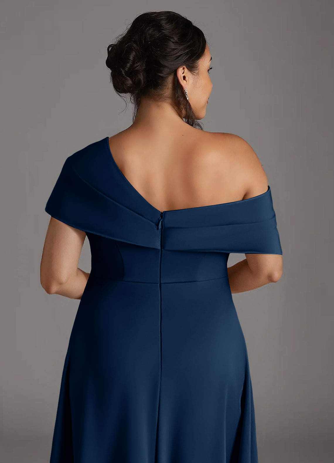 Azazie Milton Mother of the Bride Dresses Dark Navy A-Line Pleated Stretch Satin Dress image9