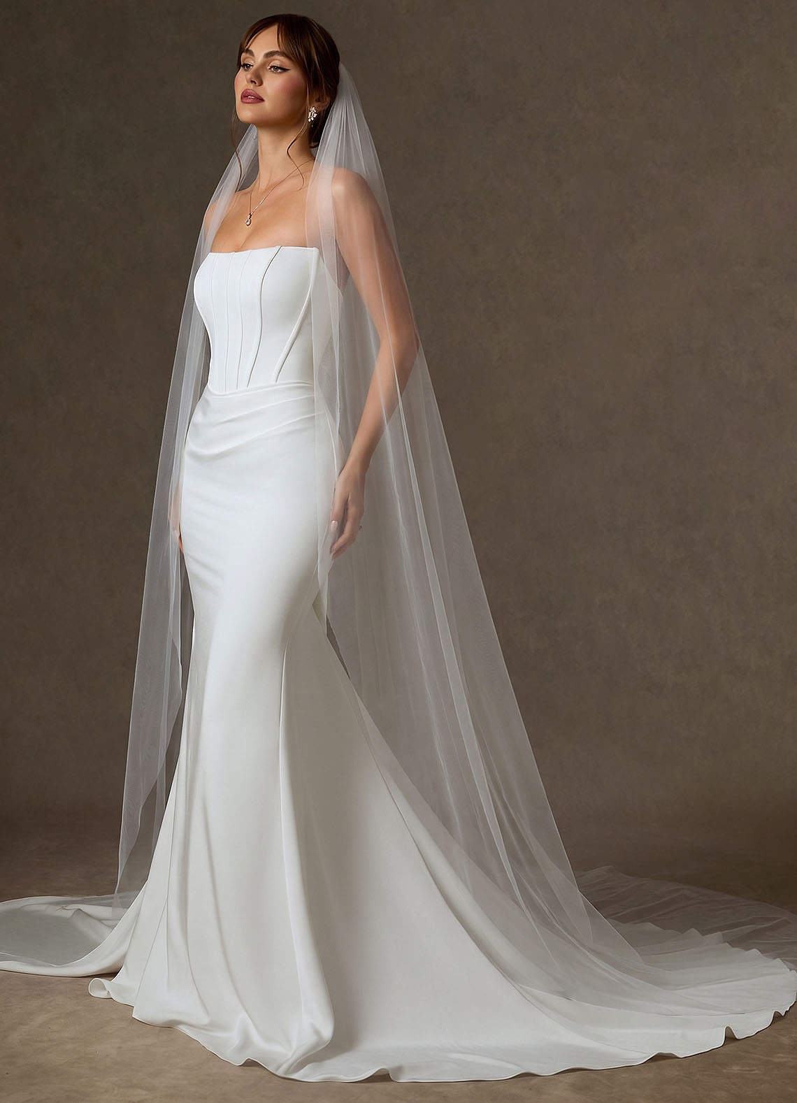 front Minimalist Raw-Edge Cathedral Bridal Veil