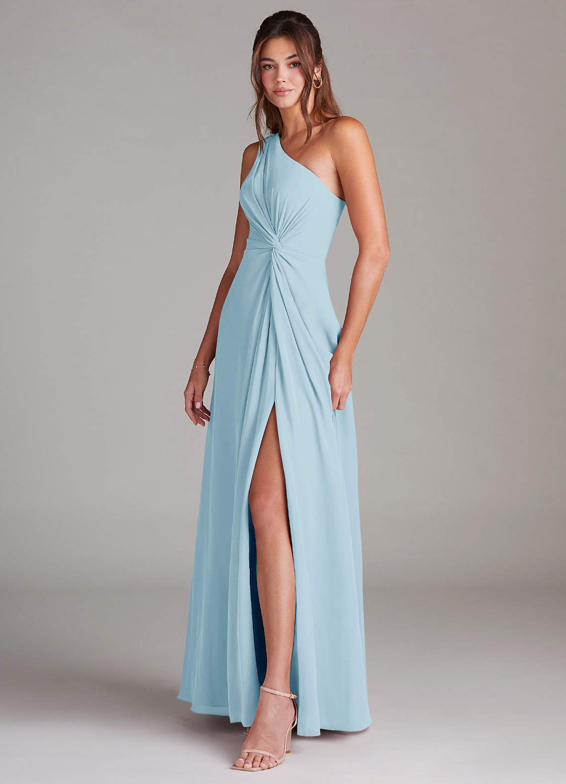 Azazie Brooke Bridesmaid Dresses Sky Blue A-Line One Shoulder Chiffon Dress image4