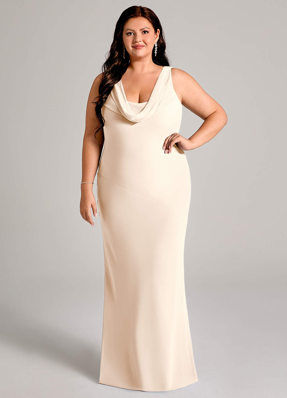 Azazie Rylina Abiti da Damigella Abito Sirena in Chiffon Plissettato Alabastro Bianco image1