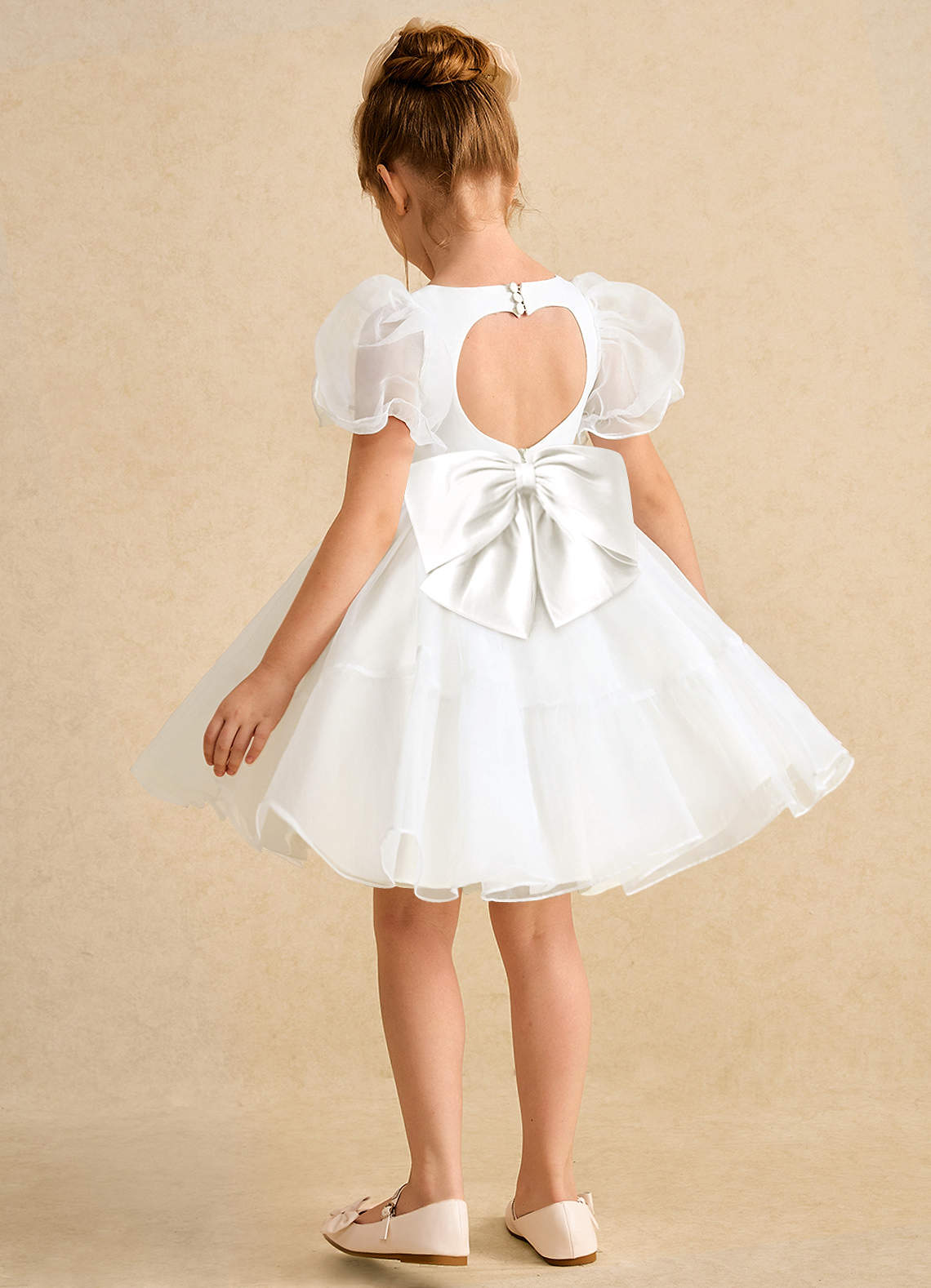 Azazie Debbie Robe Demoiselle D'honneur Fillette Robe Princesse en Organza Encolure en Forme de Cœur Ivoire image8