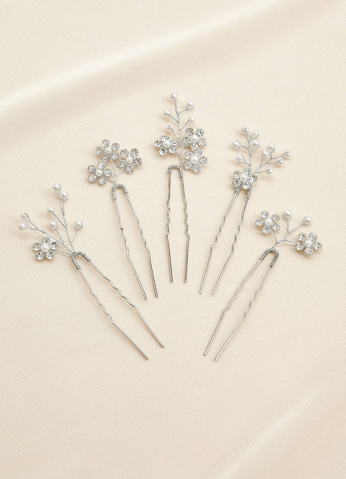 front Rhinestone Floral Cluster Hairpin Set