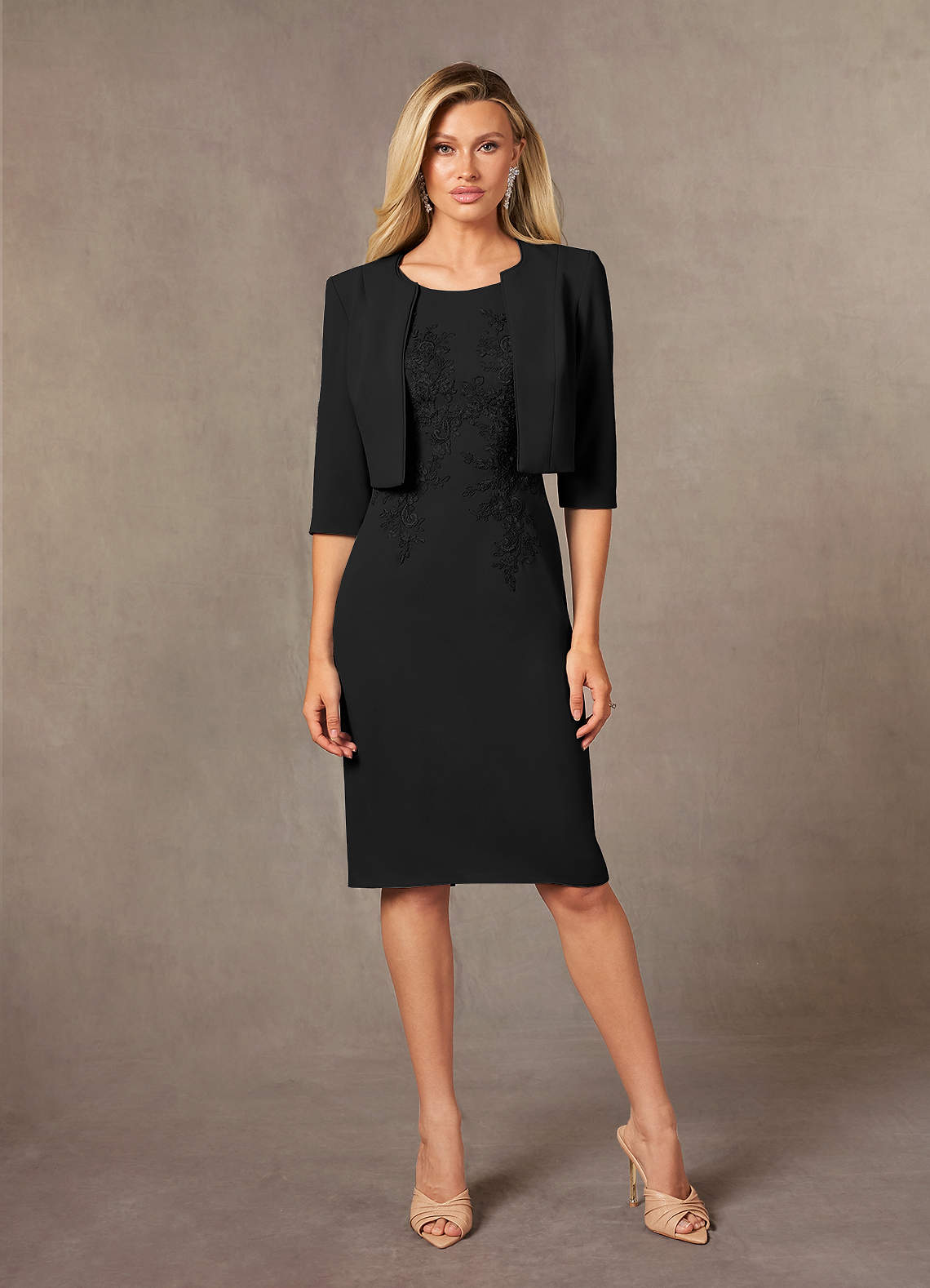 Azazie Ryne Mother of the Bride Dresses Black Sheath Lace Dress image1