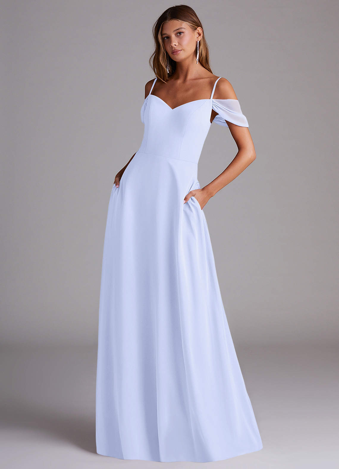 ruffle off the shoulder prom dress Long Tiered Prom Dress with Puff Sleeves Royal Blue / 14