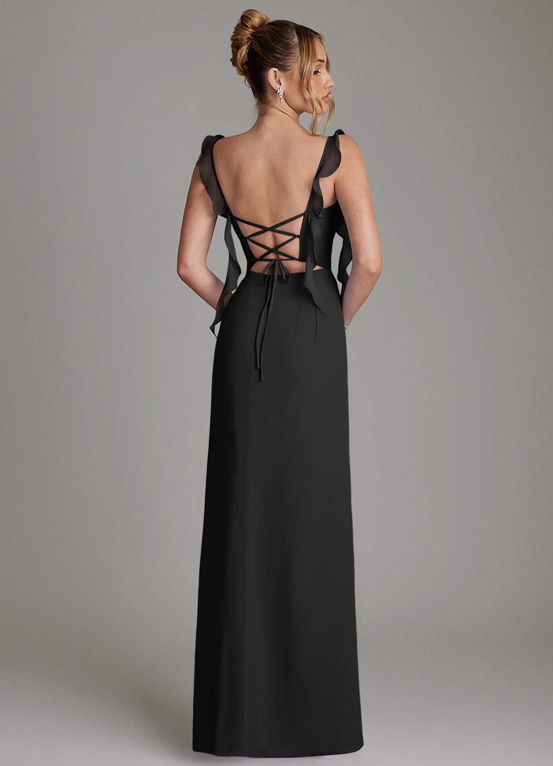 Azazie Jessamine At-home Try On Dresses Black Mermaid Corset Chiffon Dress image7