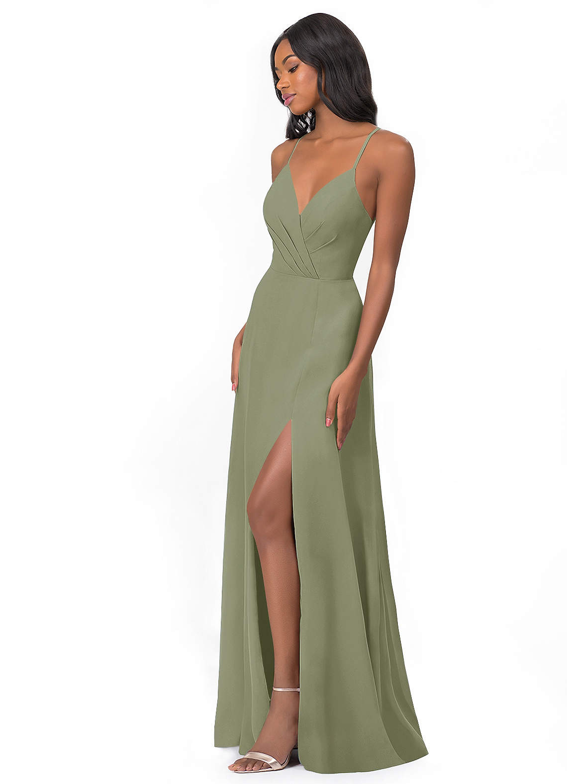 Azazie Everleigh Ready to Ship Pistachio Chiffon Bridesmaid