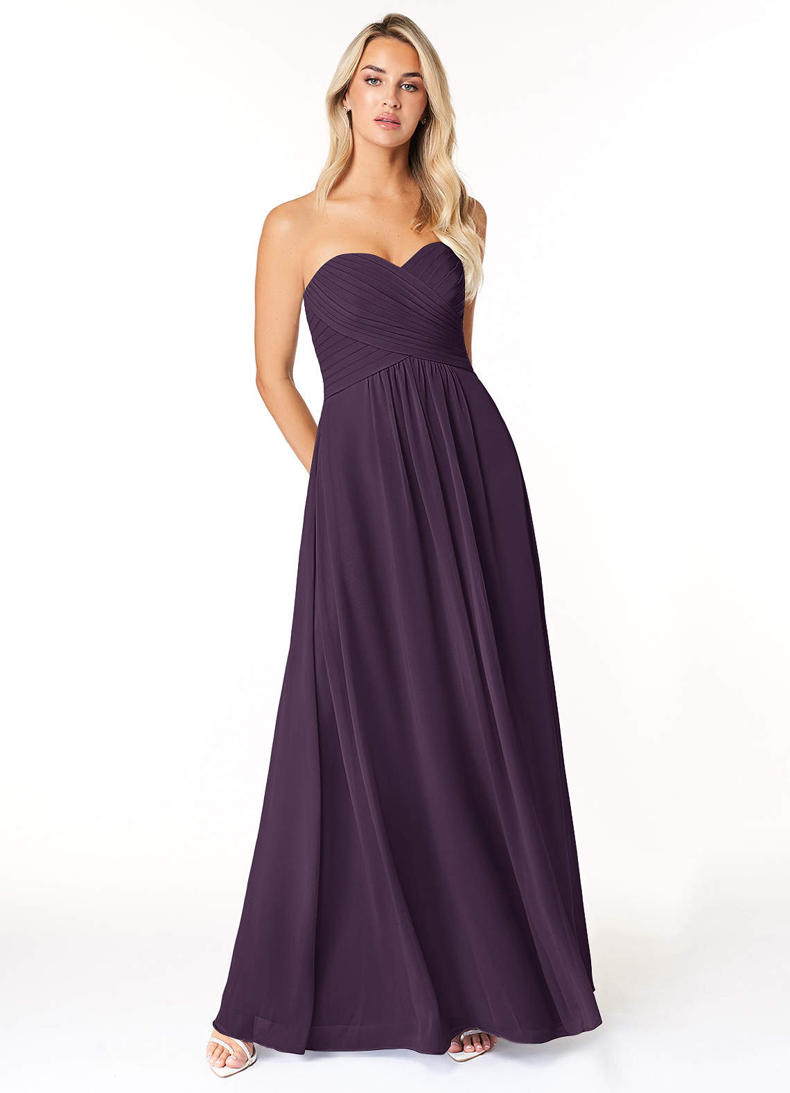 Azazie Yazmin Bridesmaid Dresses Plum A-Line Sweetheart Neckline Chiffon Convertible Dress image1