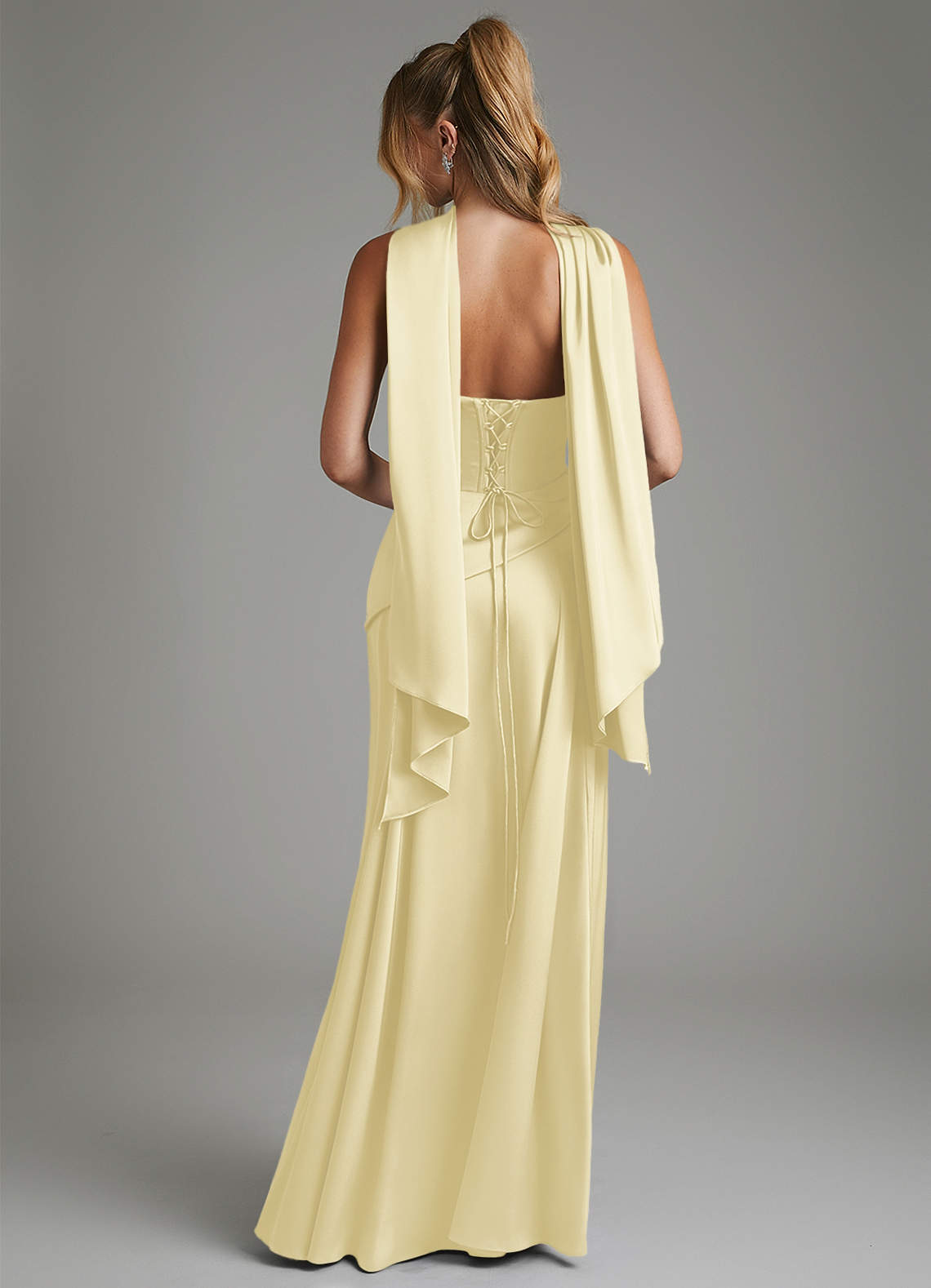 Azazie Gabriela Bridesmaid Dresses Lemon Sorbet A-Line Corset Stretch Satin Dress image1