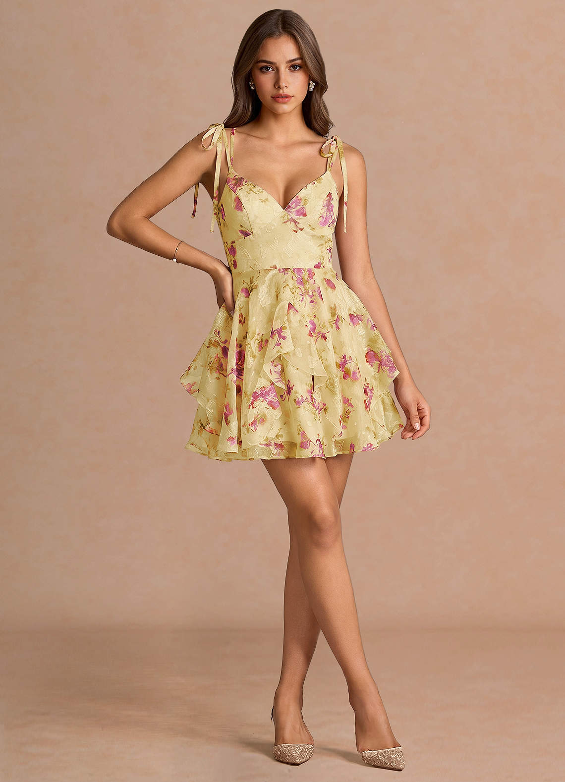 pastel yellow mini dress Halter with Keyhole Neckline up detailing Yellow Strapless Dress Pastel Yellow