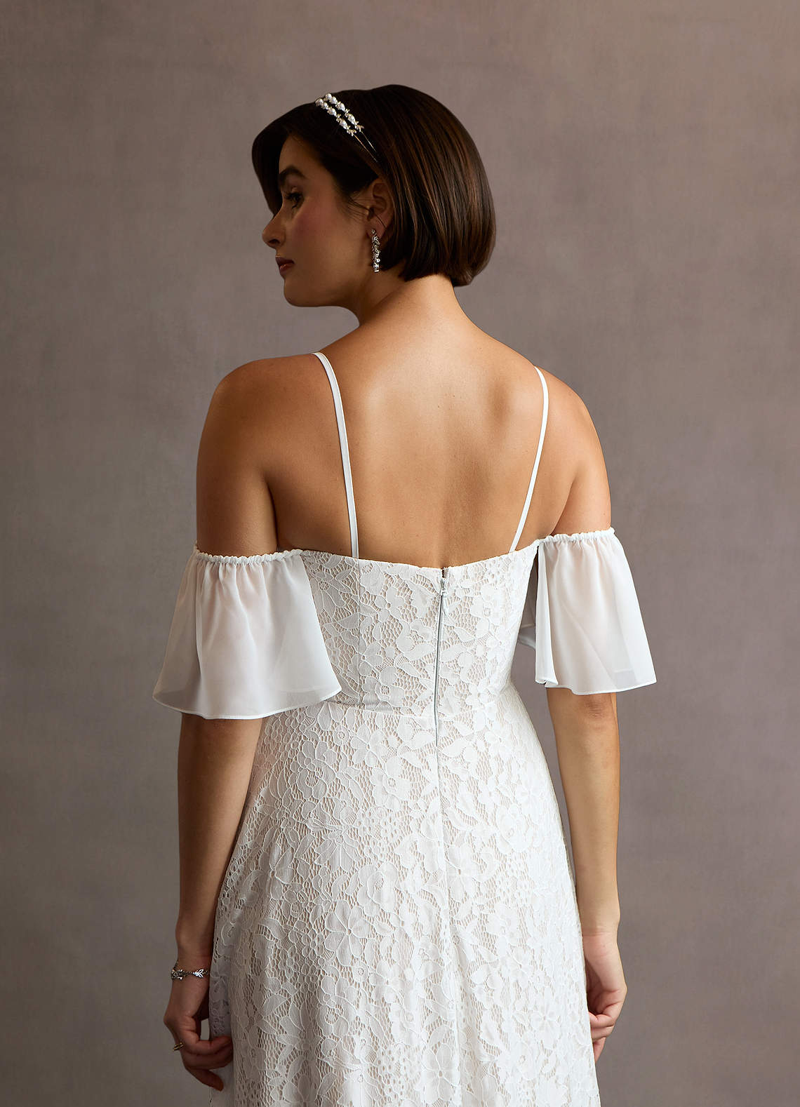 Azazie Cambri Diamond White Nude A-Line Off the Shoulder Lace