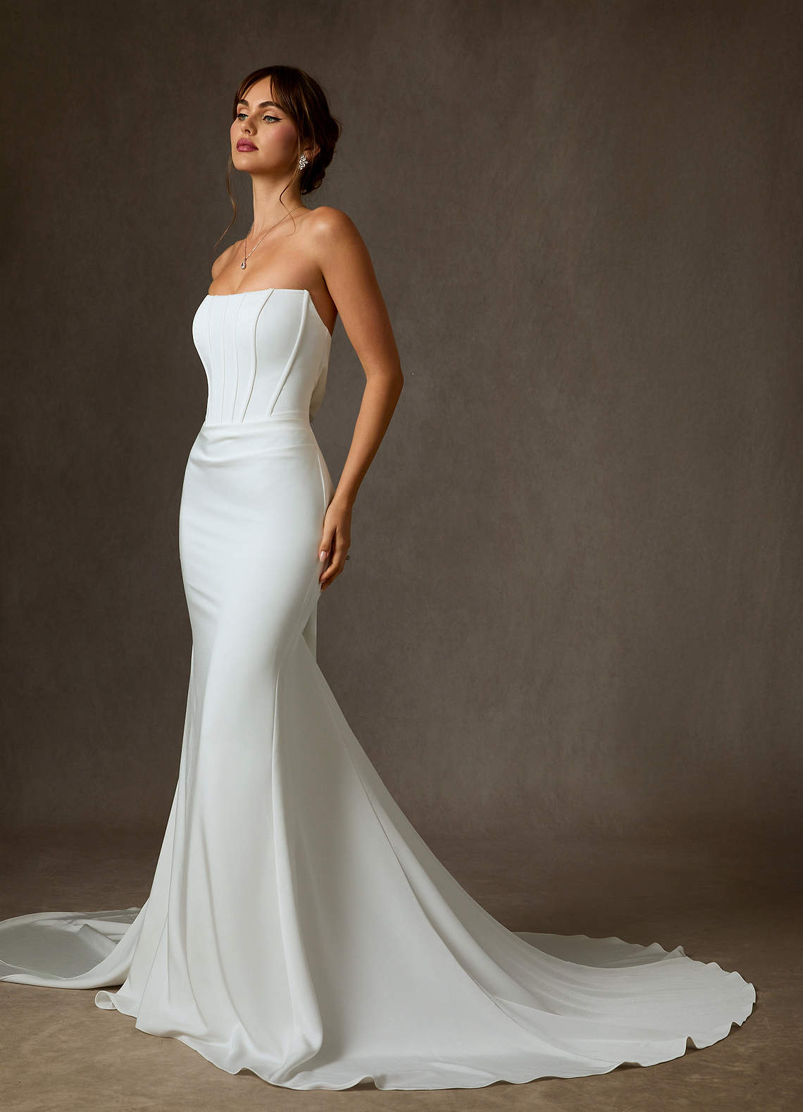 Azazie Cherity Wedding Dresses Diamond White Mermaid Strapless Crepe Back Satin Dress image1