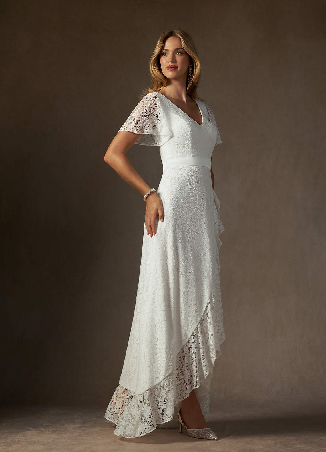 Azazie Lanei Wedding Dresses Diamond White A-Line V-Neck Lace Dress image4