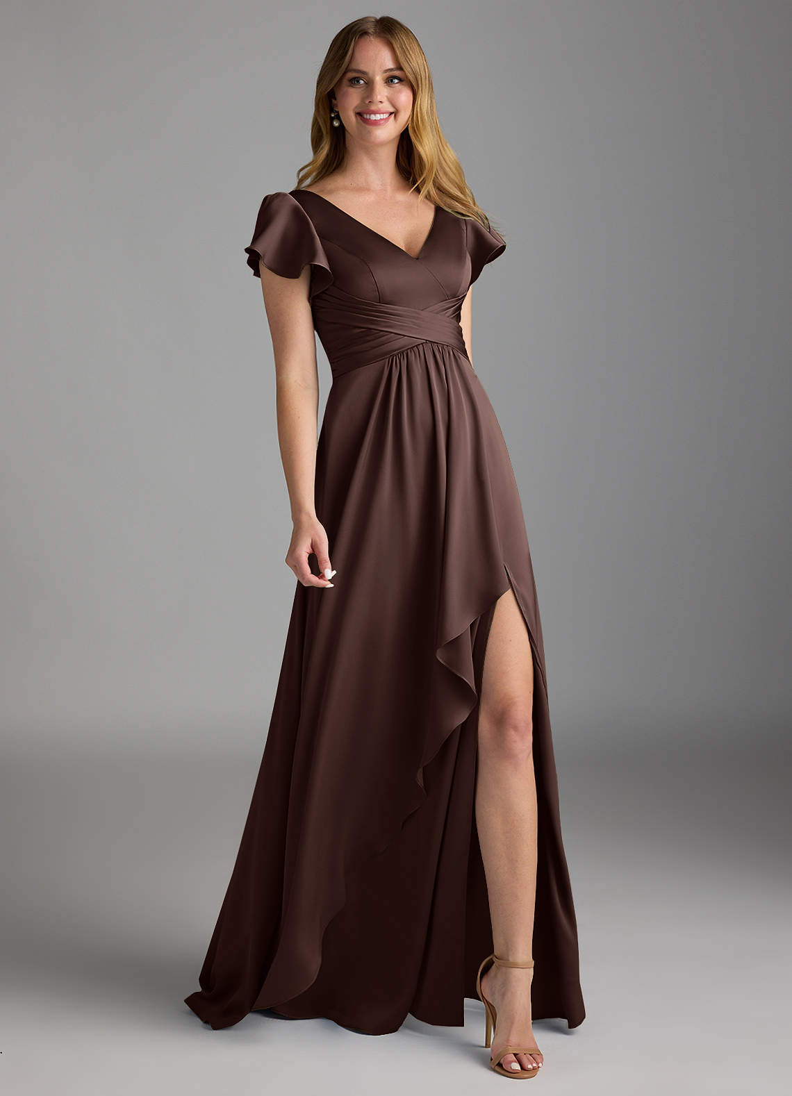 Azazie Omari Bridesmaid Dresses Ganache A-Line Stretch Satin Dress image1