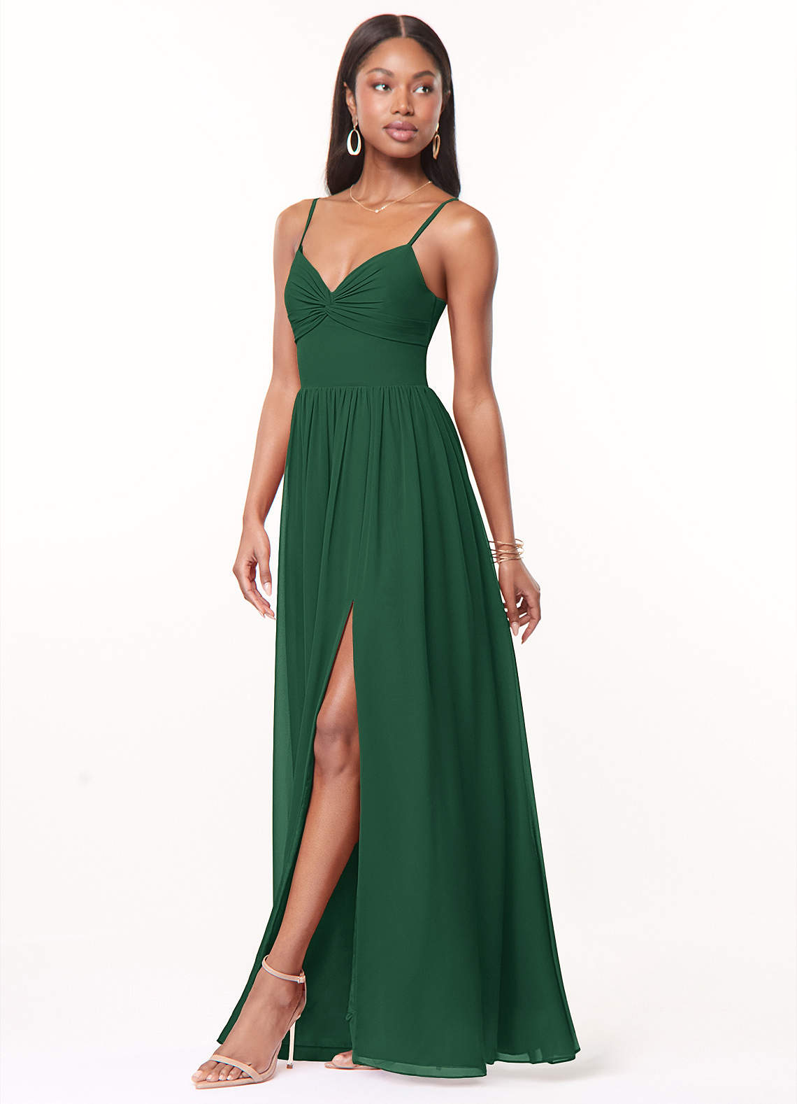 Azazie Zeya Bridesmaid Dresses Dark Green A-Line V-Neck Pleated Chiffon Dress image3