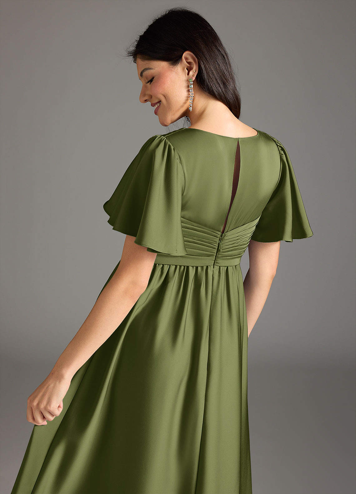 Azazie Verna vestidos de dama de honor de maternidad Vestido de Corte en A Volante Hasta el suelo Satén Elástico image7