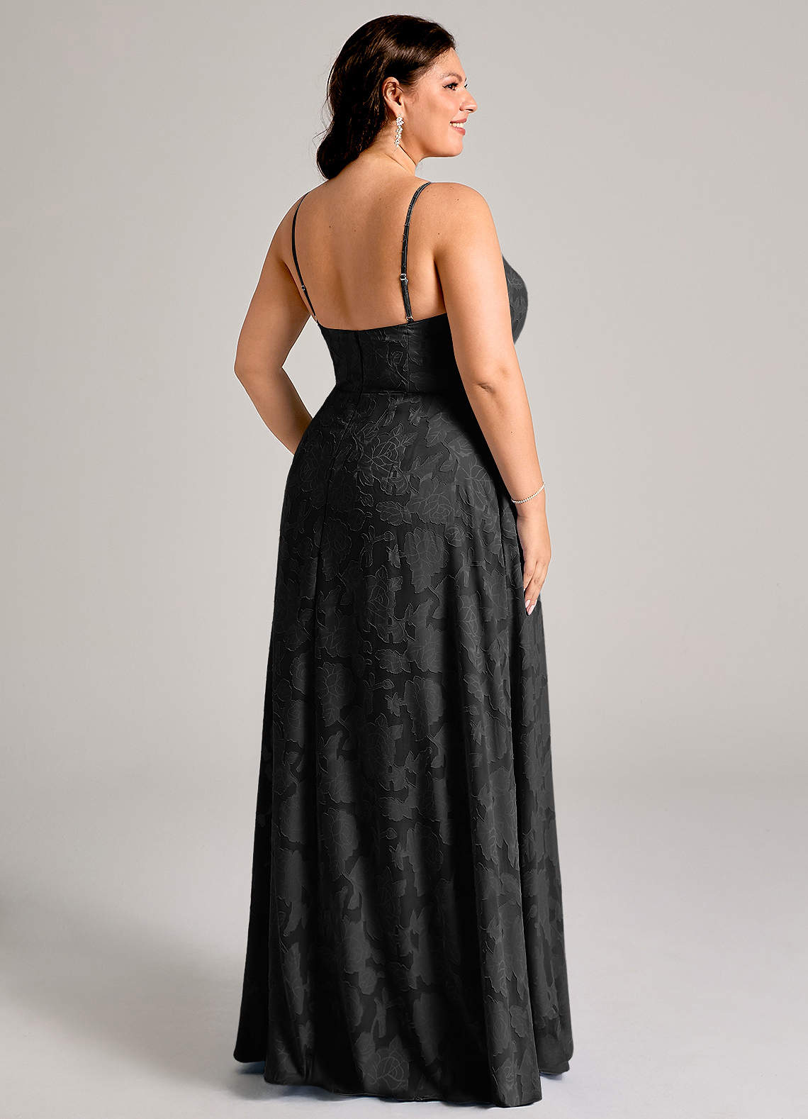 Azazie Moira Bridesmaid Dresses Black A-Line Side Slit Floral Burnout Dress image7