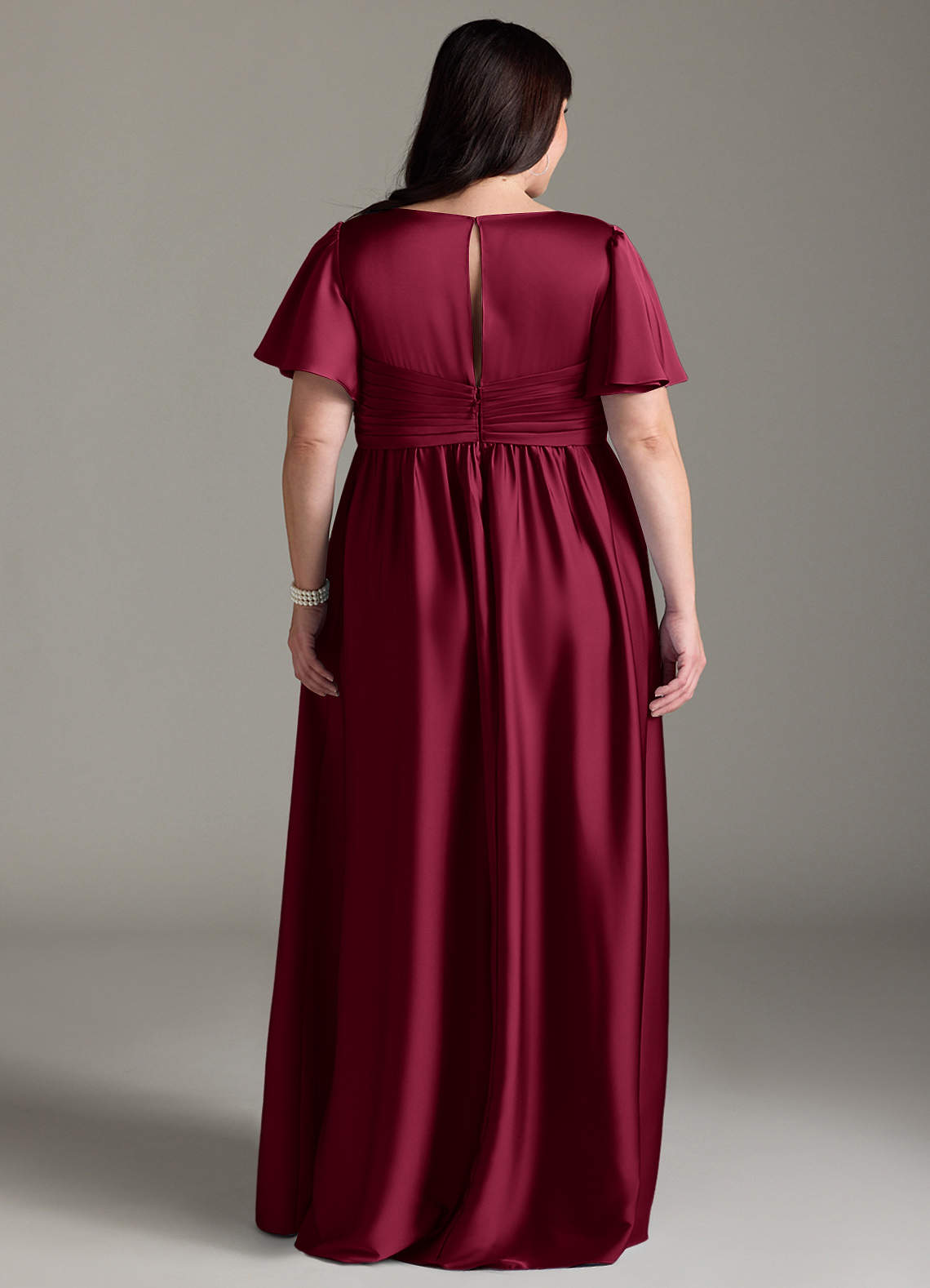 Azazie Verna vestidos de dama de honor de maternidad Vestido de Corte En A Volante Hasta el suelo Satén Elástico image10