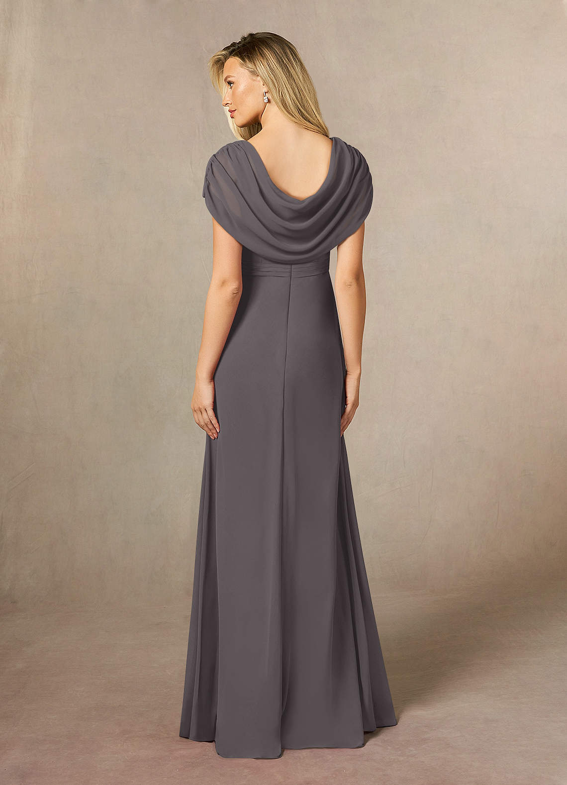 Azazie Mary Mother of the Bride Dresses Steel Grey A-Line Side Slit Chiffon Dress image2