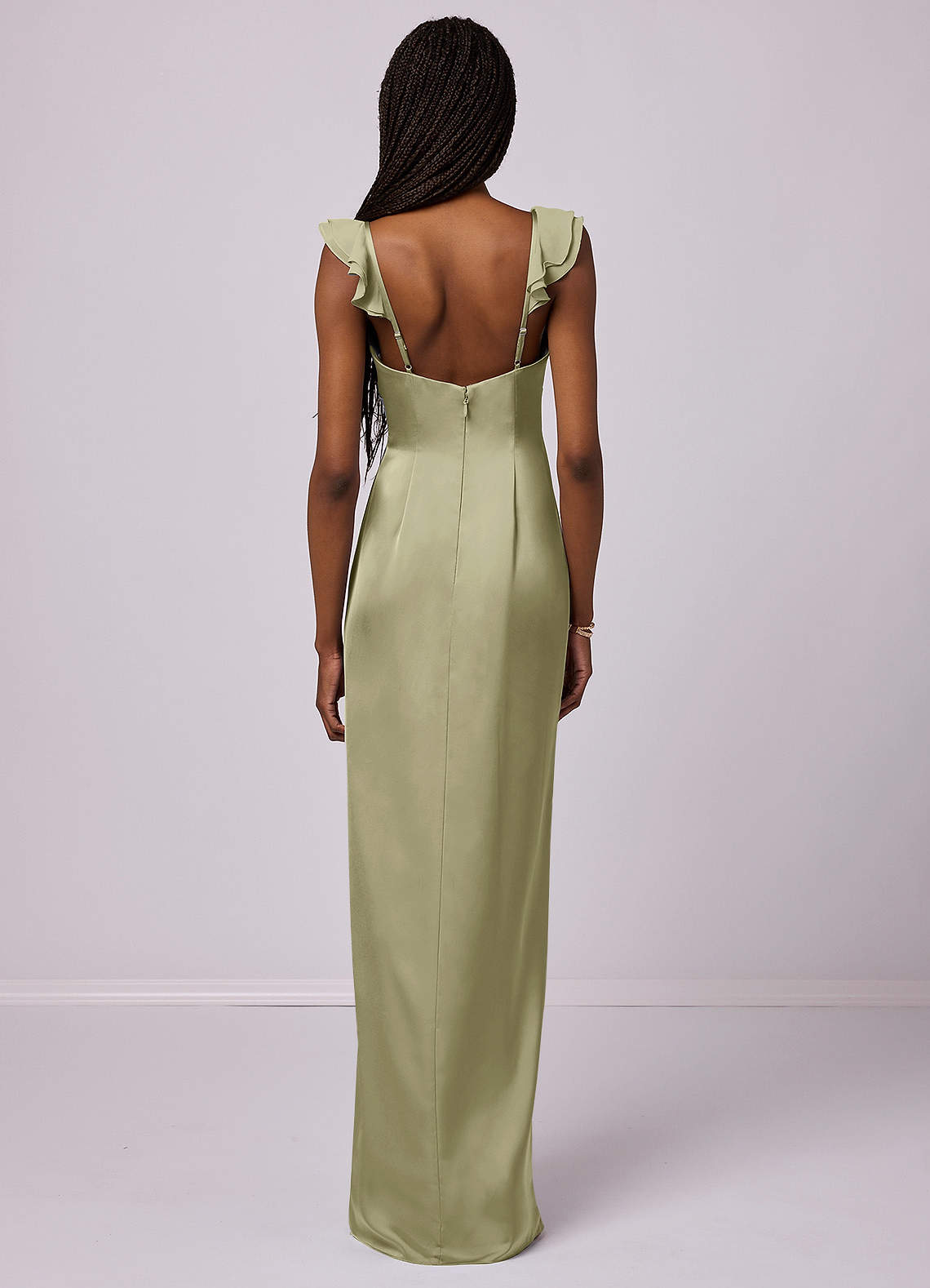 Barbie ♥ Azazie Vente Finale Robe Fourreau en Satin extensible Dusty Blue image4