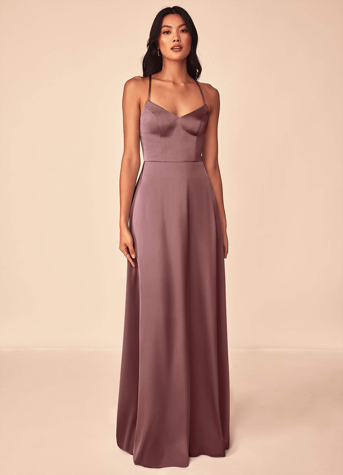 Azazie Mei Bridesmaid Dresses Vintage Mauve A-Line V-Neck Stretch Satin Dress image1