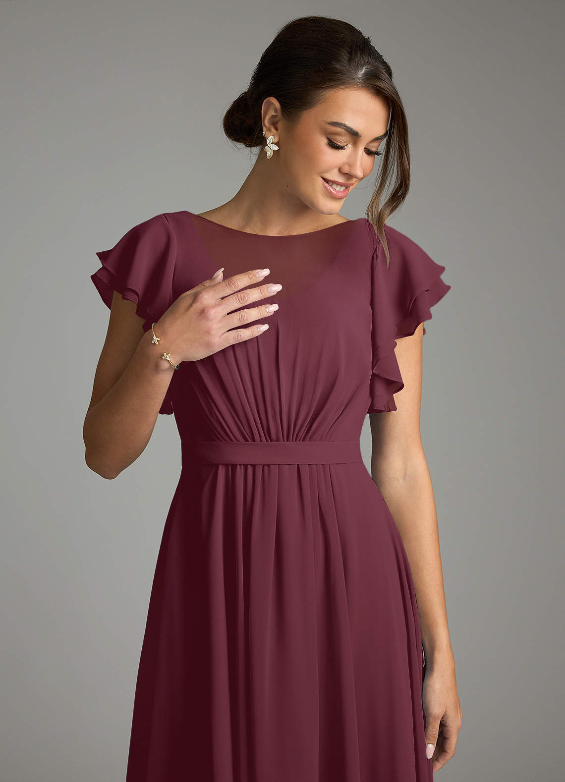 Azazie Daphne Modest Bridesmaid Dresses A-Line Ruffled Chiffon Floor-Length Dress image4