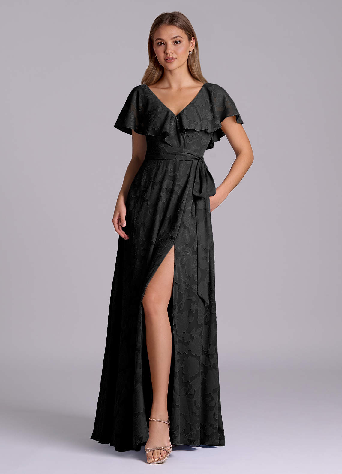 Azazie Lainey Black Floral Burnout Bridesmaid Dresses | Azazie UK